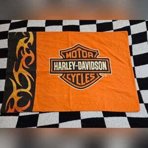 Harley-Davidson Orange Flame Pattern Pillowcase Vintage 1990s Standard Size